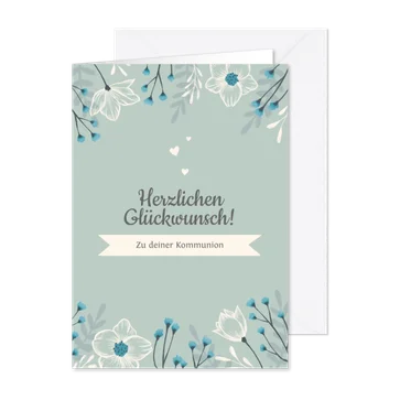 Kommunionskarte Glückwunsch Blumen & Herzen
